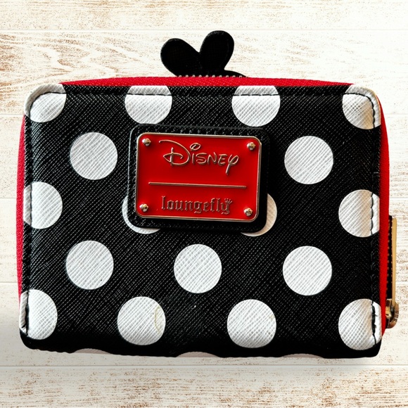 Disney Handbags - Loungefly Disney Minnie Mouse Zip Wallet Red Black and White Bifold